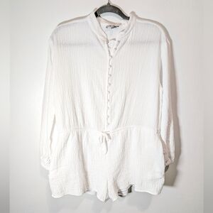 Fashion Nova White Half Button-Up Chic Boho Goodbye Romper Size M